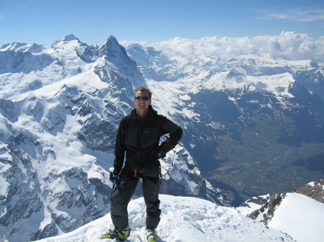Me, on the Wetterhorn (3701 m). Grindelwald and Eiger north face in the backgroud.